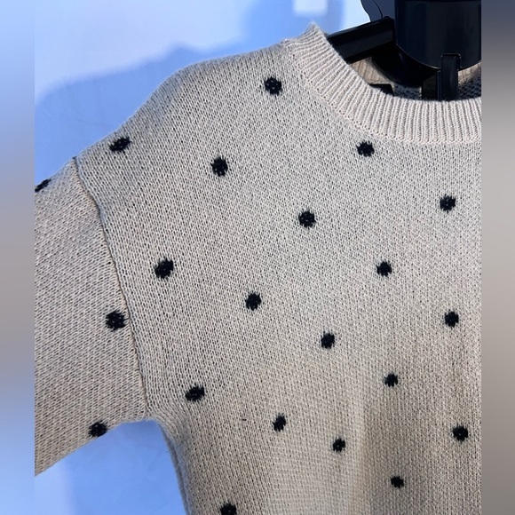 Cream Sweater with Black Polka Dots, Size Large - Picture 3 of 5